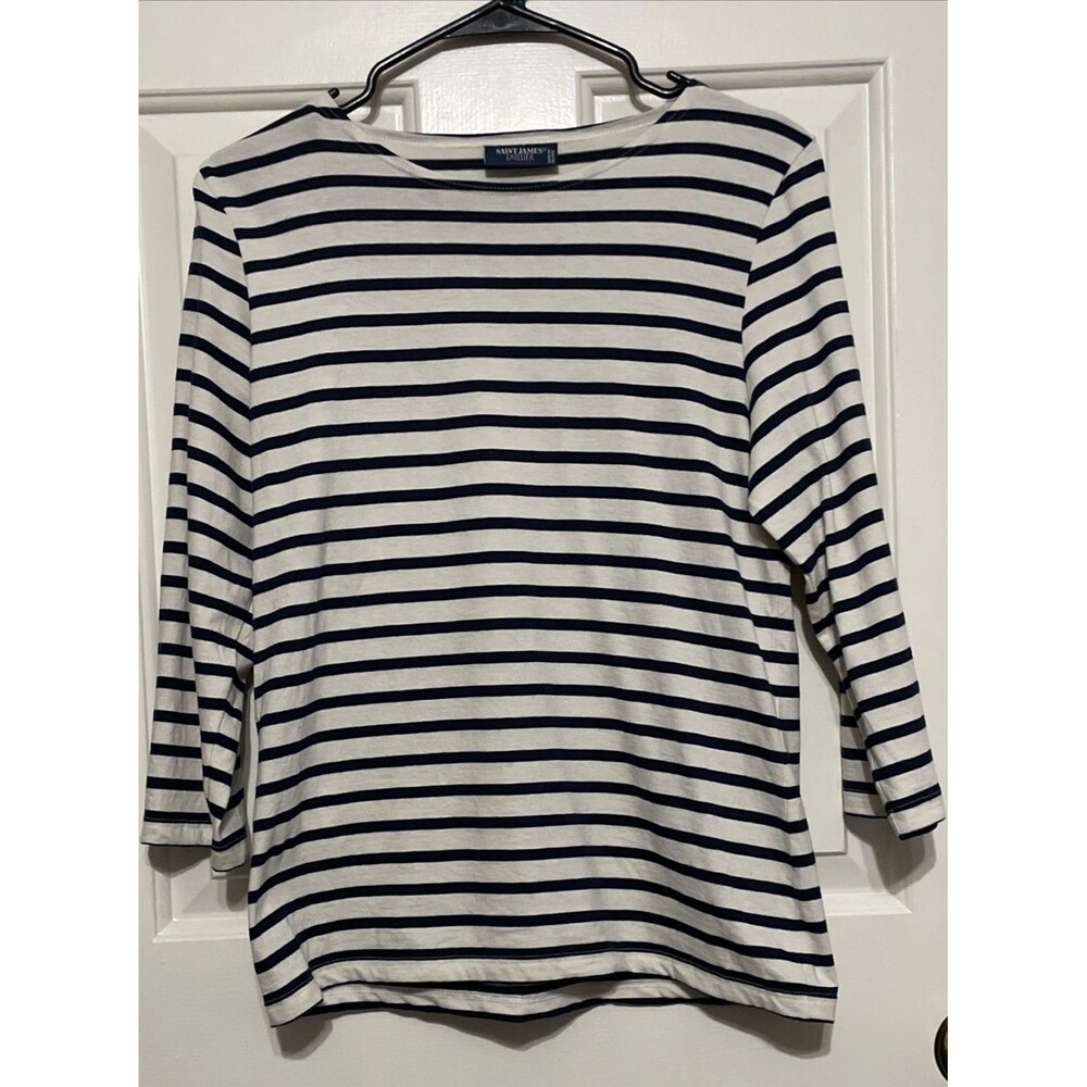 Saint James L'atelier Striped Shirt Top Women's Cotton White & Blue Sz 8 US